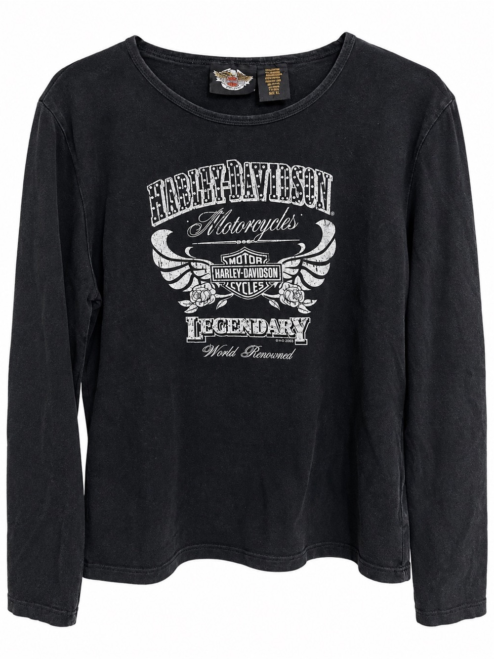 VINTAGE ~ Classic ~Harley-Davidson Black Long Sleeve Graphic Tee White Crest